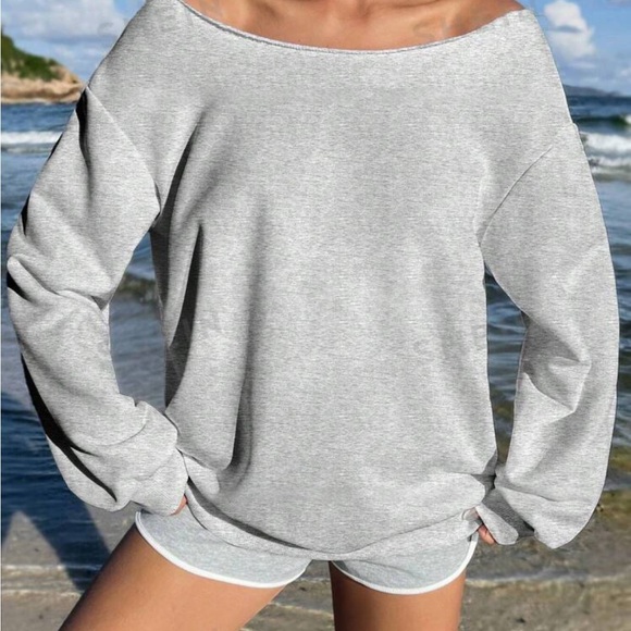 Casual Sports V-Neck Long Sleeve Jersey Sweatshirt With Drop Shoulders - Picture 4 of 5